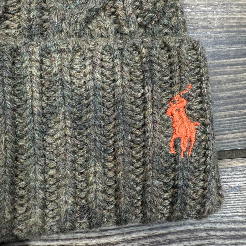 Polo Ralph Lauren Olive Camo Cable Knit Beanie Cuff Wool Green Camouflage NWT - Picture 3 of 5
